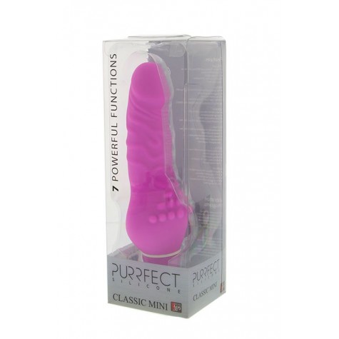 Розовый вибратор с широким основанием PURRFECT SILICONE CLASSIC MINI - 13 см.